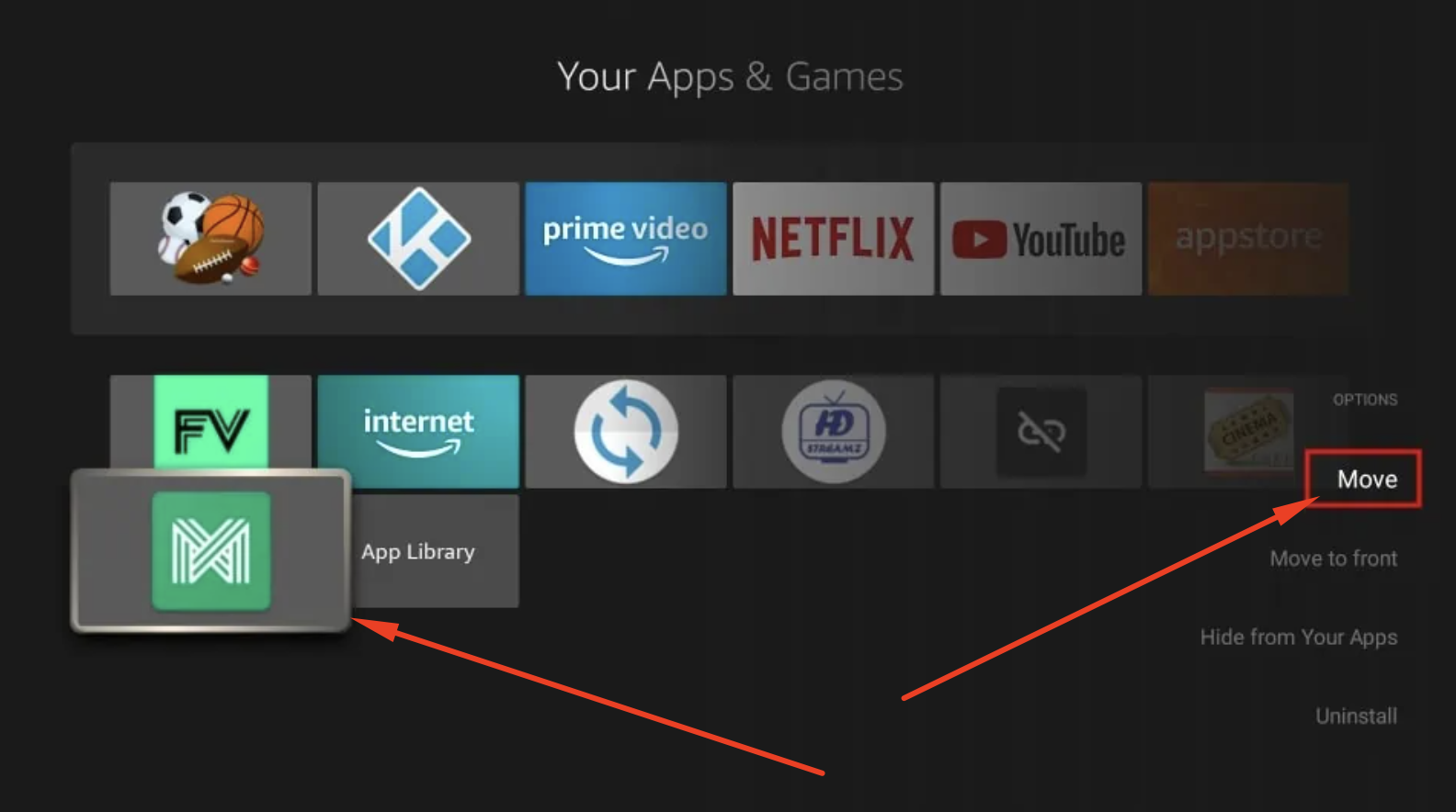 Option to Move AppLinked on FireStick Homepage